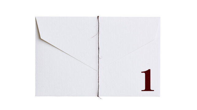 White paper envelope with number 1 and string tie, isolated on transparent background