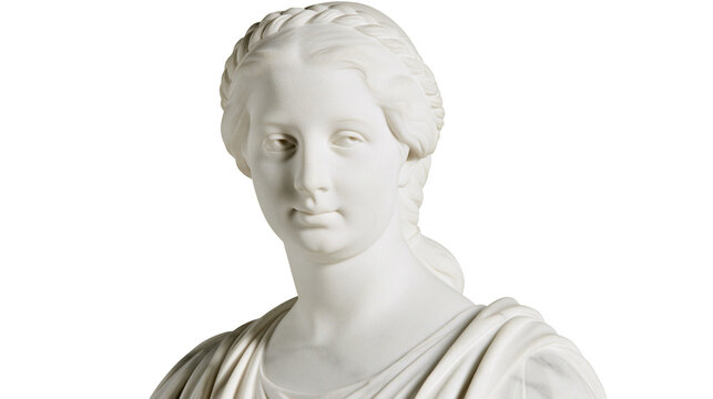 Classical marble bust of a woman with braided hair, isolated on transparent background