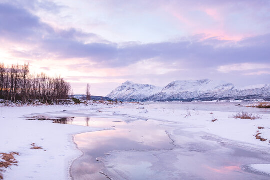 View of an icy paradise near Malangen Fjord in Troms, Northern Norway