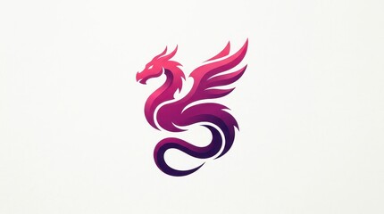 Obraz premium Modern Vibrant Coral Pink Magenta and Purple Gradient Circular Winged Dragon Logo Vector Illustration