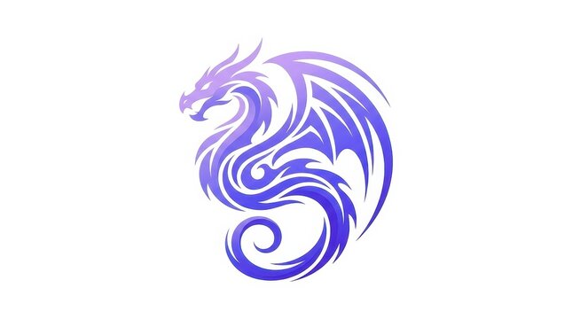 Modern Pastel Lavender Purple and Royal Blue Gradient Winged Dragon Logo Vector Illustration