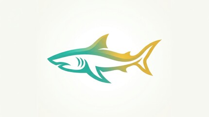 Obraz premium Modern Vibrant Golden Yellow and Teal Green Gradient Swimming Shark Logo Vector Illustration