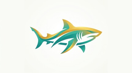 Fototapeta premium Modern Vibrant Golden Yellow and Teal Green Gradient Swimming Shark Logo Vector Illustration