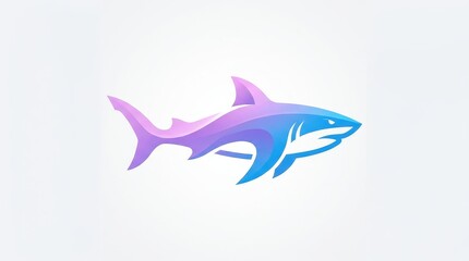 Fototapeta premium Modern Pastel Blue Lavender and Pink Gradient Swimming Shark Logo Vector Illustration