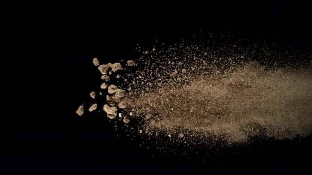 Super Slow Motion Shot of Exploding Soil at 1000fps.