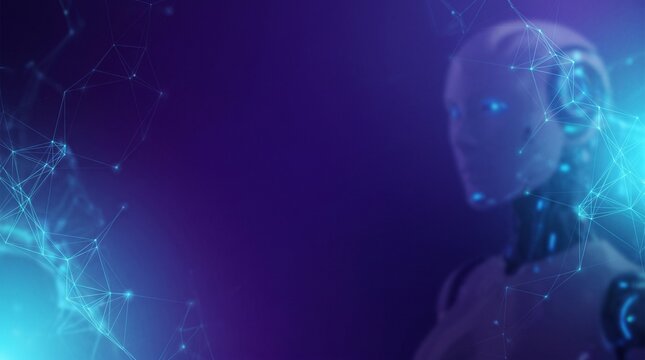 Abstract Artificial Intelligence Technology Background Template with Neural Network Lines and Copy Space