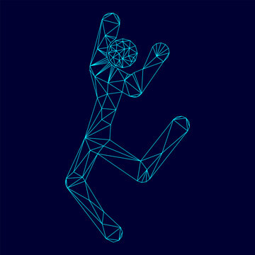Dancer stick low poly triangulation triangulated polygonal electric cyan blue vibrant aqua neon color outline contour line