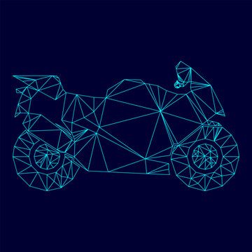 Motorcycle low poly triangulation triangulated polygonal electric cyan blue vibrant aqua neon color outline contour line
