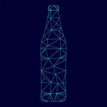Beer bottle low poly triangulation triangulated polygonal electric cyan blue vibrant aqua neon color outline contour line