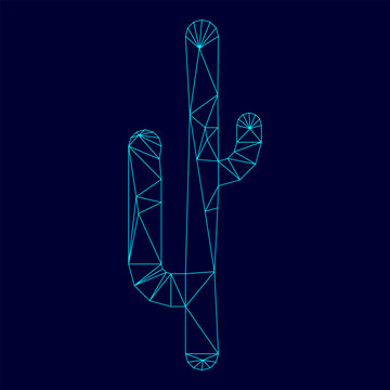 Cactus low poly triangulation triangulated polygonal electric cyan blue vibrant aqua neon color outline contour line