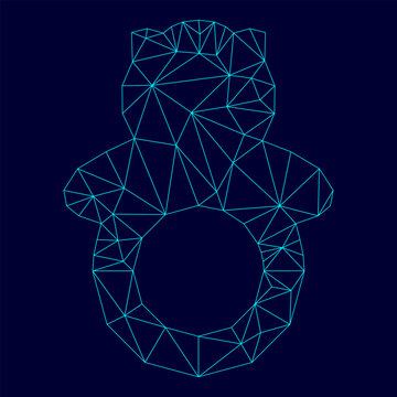 Rattle low poly triangulation triangulated polygonal electric cyan blue vibrant aqua neon color outline contour line