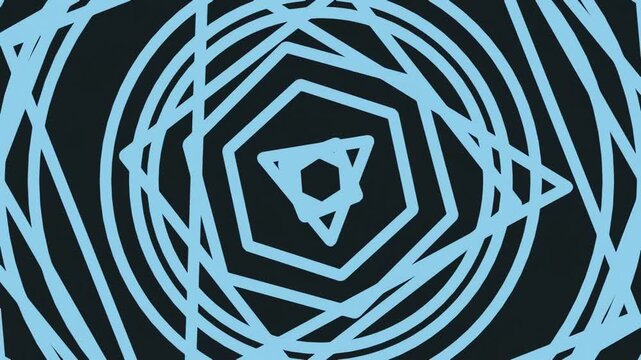 Abstract geometric blue pattern with concentric shapes on black background
