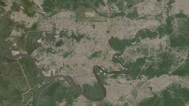 Top-down aerial 3D illustration of Warri, Nigeria
