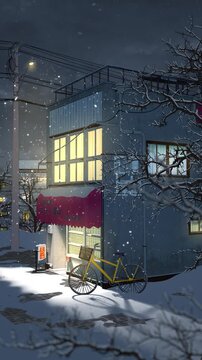 Snowy Japanese Cafe - Seamless Loop 4K