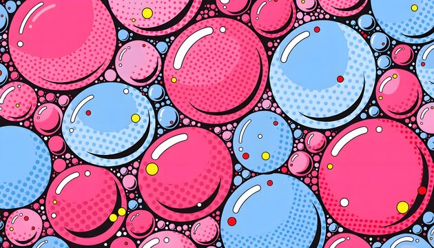 Comic pop art bubble gum texture background in pink and blue for retro backdrop, candy banner, dynamic wallpaper, and vibrant design project.