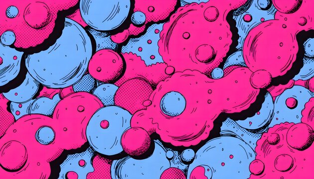 Vibrant comic pop art bubble gum background in pastel pink and blue duotone, ideal for retro poster, comic book cover, fashion art, and creative flyer.