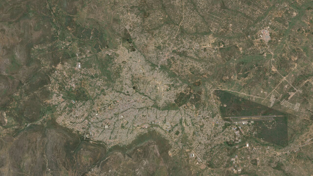 Top-down aerial 3D illustration of Lubango, Angola