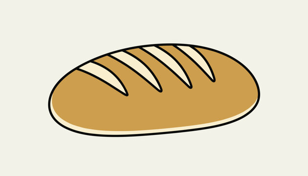 Loaf of freshly baked crusty bread with scoring marks on top illustrated in a clean cartoon style on a beige background.