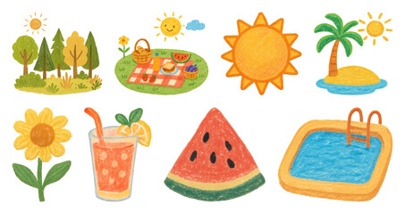 Obraz premium PNG Colorful summer picnic illustrations, transparent background