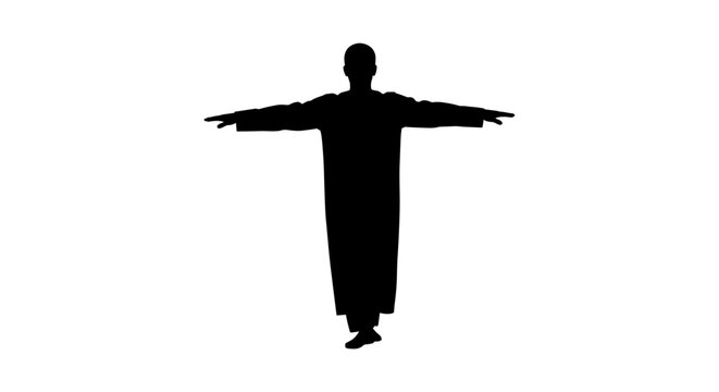 Silhouette of Person with Outstretched Arms in T-Pose.