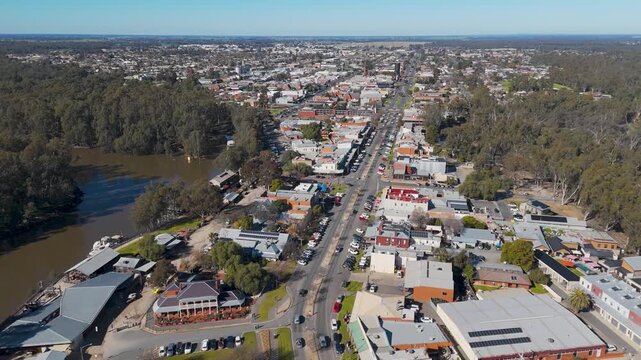 Echuca Victoria Australia, Aerial View of Main Street Shops and Heritage Architecture