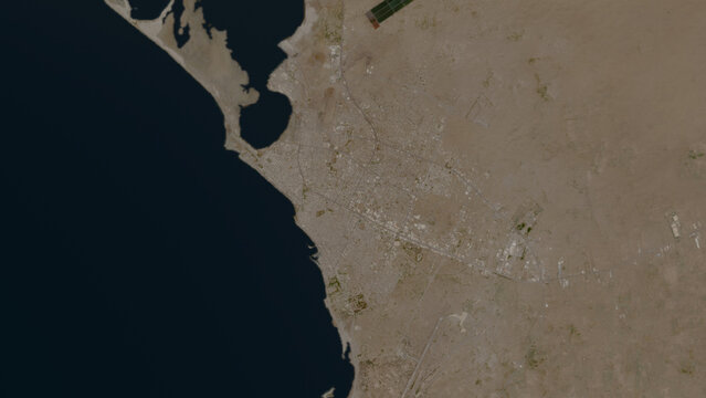 Top-down aerial 3D illustration of Hodeidah, Yemen
