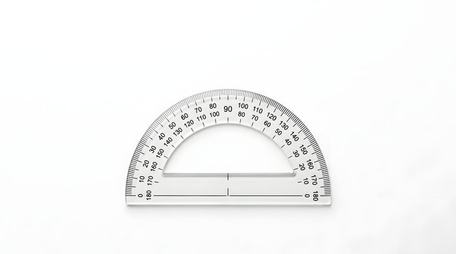Clear plastic protractor measuring tool on white surface