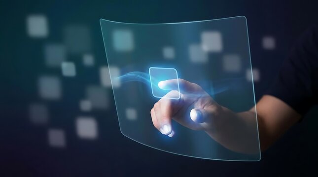 Human hand touching futuristic digital interface
