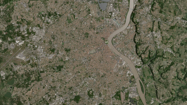 Top-down aerial 3D illustration of Bordeaux, France