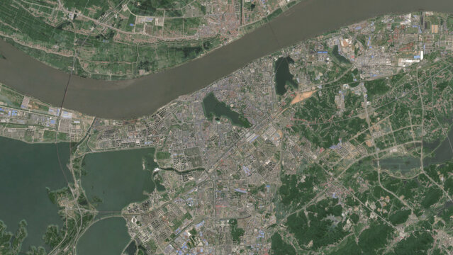 Top-down aerial 3D illustration of Jiujiang, China