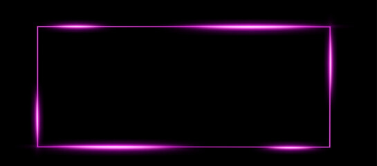 Pink neon glowing rectangle frame on black background © Natasha