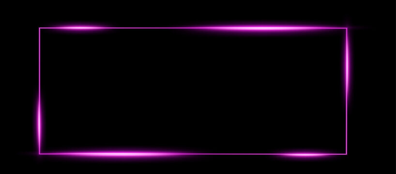 Pink neon glowing rectangle frame on black background