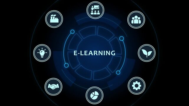 E-learning digital interface concept with interactive and business network infographic online education