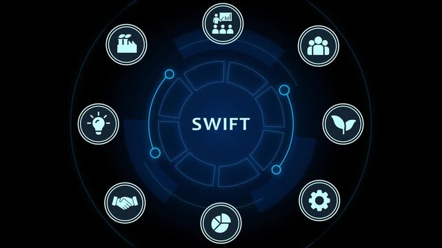 Swift banking and financial network digital interface with global business finance