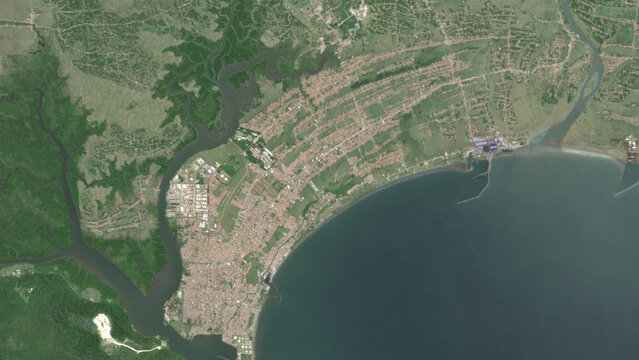 Top-down aerial 3D illustration of Cilacap, Indonesia