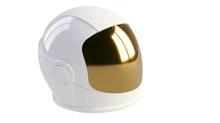 Shiny white astronaut helmet with golden visor, isolated on transparent background © STUDIOP