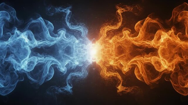 Epic elemental battle between fire and ice with dynamic flames and frost in a stunning natural clash
