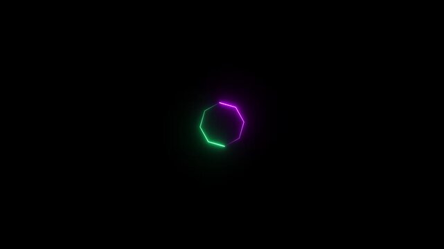 Abstract glowing neon circle border frame in the shape circle glowing and futuristic energy line animation.Glowing neon rectangle frame line .