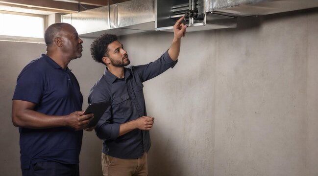 Service Technicians Inspecting Home Air Duct System
