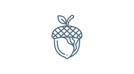 Line art acorn icon with oak leaves and stem. © Kolik