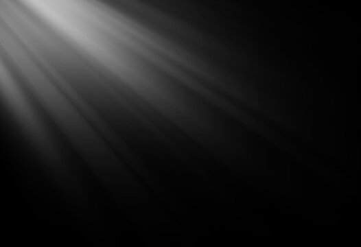 White Volumetric Light Rays on Black Background, Stage Lighting Effect