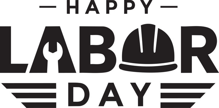 Happy Labor Day Typography Set with Hard Hat, Tools and Worker Symbols