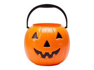 Orange pumpkin face pail isolated on transparent background © Photo Find