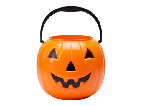 Orange pumpkin face pail isolated on transparent background
