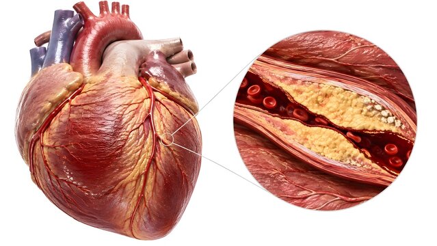 Coronary Artery Disease CAD Heart Anatomy with Atherosclerotic Plaque Medical Illustration