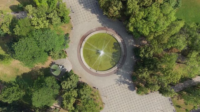 Camera Rotation Over the Fountain Near the Palace of Culture in Warsaw