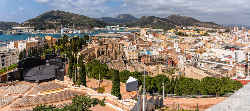 Panoramic view in Cartagena on sunny summer day. Region of Murcia, Spain.