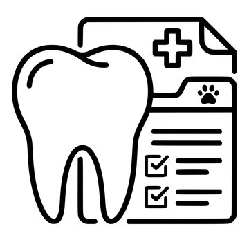 Outline vector icon featuring dental records, veterinary oral care, pet dentistry and medical documentation.