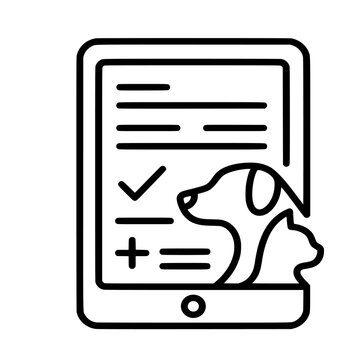 Modern outline icon representing digital patient registration, online veterinary records and pet healthcare management.
