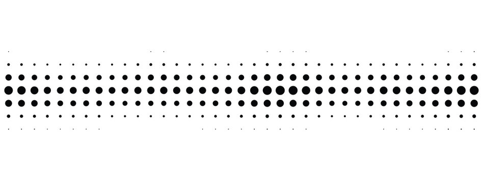 Horizontal halftone dot pattern with black circles creating minimal border design element.